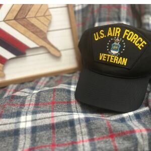 US Air Force Veteran Hat Black Embroidered Military Otto Cap
